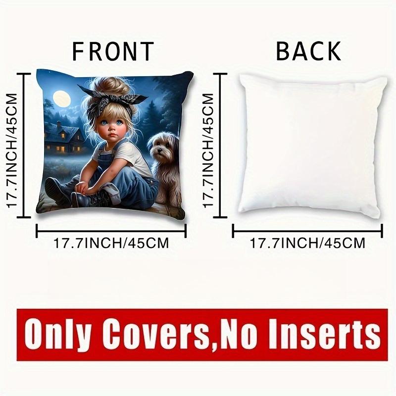 Charming Girl and Dog Pillowcase - Soft Plush Gift No Pillow Insert Night Scene Design for Kids Room Decor Unique Home Accessory