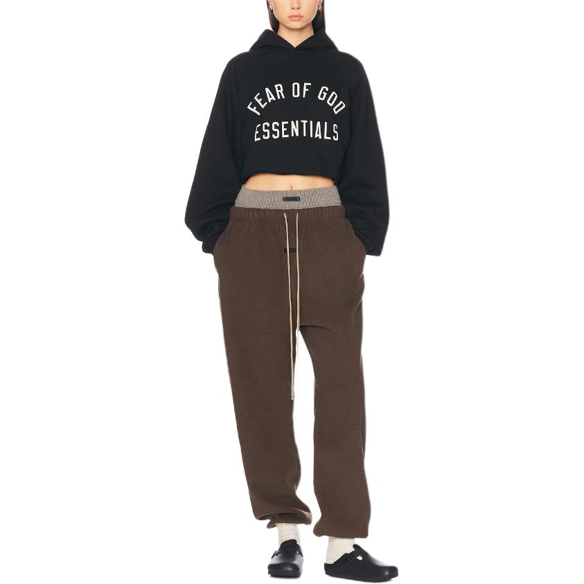 Fear of God Essentials Fleece Cropped Hoodie Black Women Tops 192HO247350FW