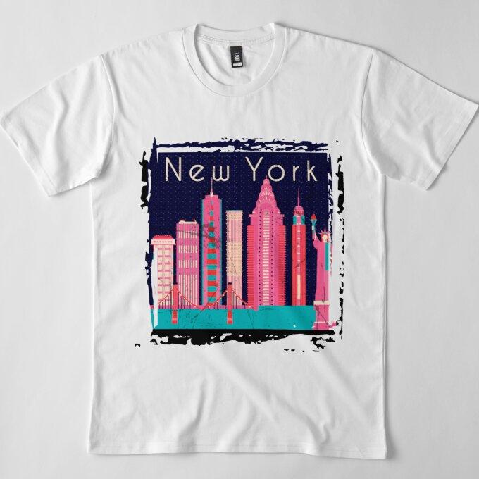 Buy Men Premium Cotton TShirt York City Skyline Vintage Retro Grunge