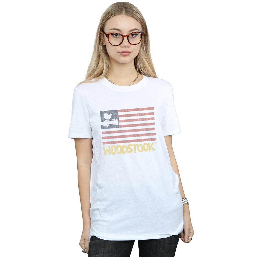 Woodstock Womens/Ladies Distressed Flag Cotton Boyfriend T-Shirt