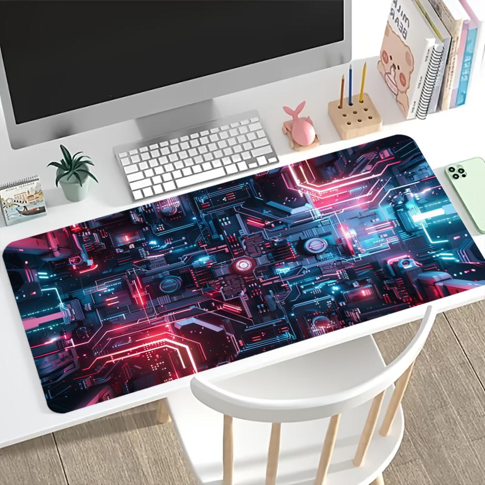 Cyber Circuit Large Gaming Desk Mat NonSlip Locked Edge Mousepad SciFi Circuit Keyboard Carpet For Pc Gamer Office Table