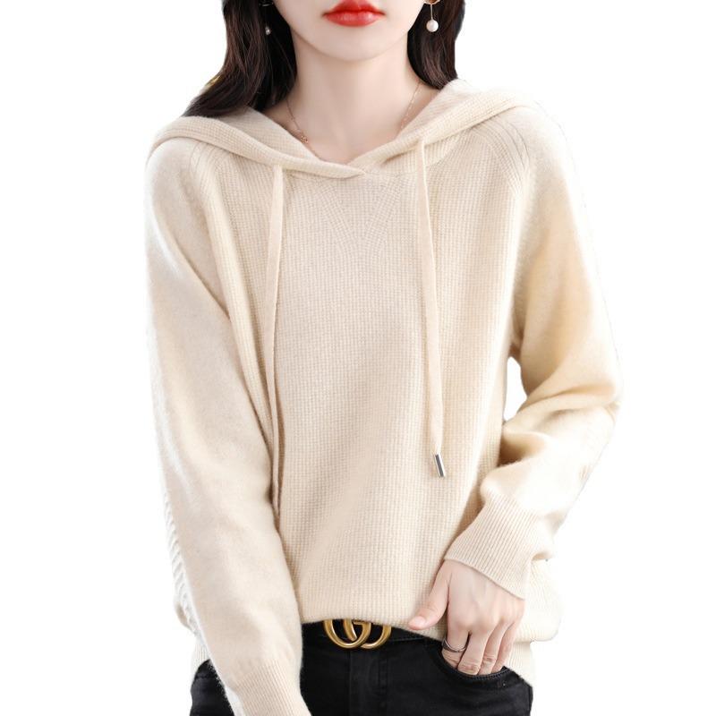 Women's 2025 Autumn Hooded Pullover: Thick Knit Long Sleeve Sweater
