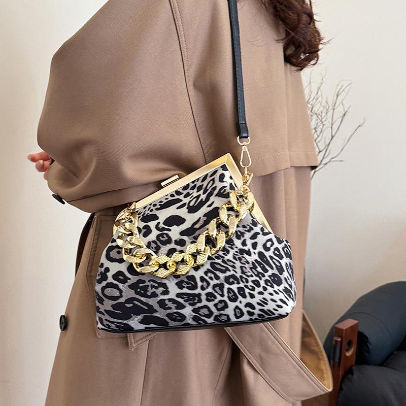 2025 Leopardenmuster Damen Mode Schultertasche mit dicker Kette - Europäischer & Amerikanischer Stil Trend