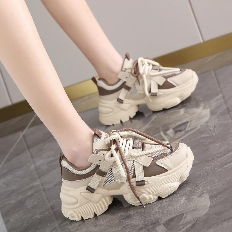 Fashion New Women's Summer Thin Breathable Slip-on Flats Petite Size Increasing Slimming Round Toe Bottom Lightweight Network Face Shoes