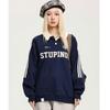 Unisex Poloshirt Langarm Lockerer Schnitt Buchstabendruck Waffelstruktur Streifen Raglan Sweatshirt
