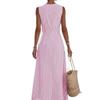 Women's Cross Waist Striped Sleeveless Round Neck Tank Dress, Casual Summer Dress for Women European American Style