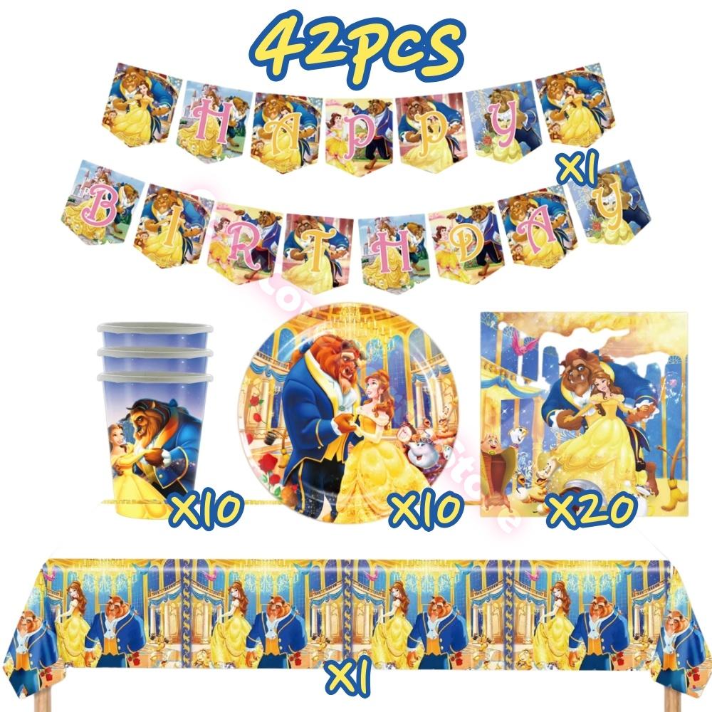 Beauty And The Beast Party Decoration Birthday Backdrop Belle Princess Paper Cup Plate Balloons For Girl Favor Gifts Baby Shower