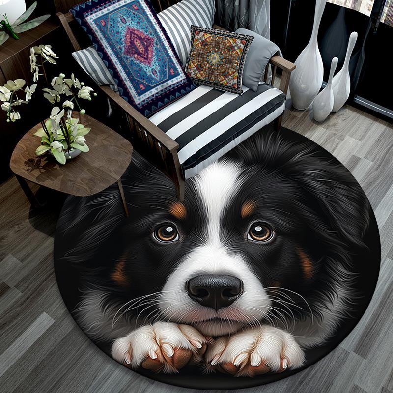 Adorable Puppy Round Area Rug,Carpet Rug for Living Room Bedroom Sofa Playroom Decor,Non-slip Floor Mat