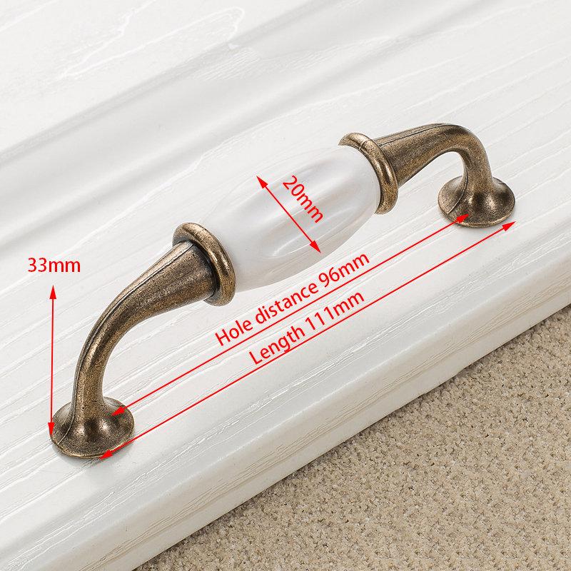 KAK Antique Bronze White Ceramic Cabinet Handles Zinc Alloy Drawer Knobs Wardrobe Door Handle Simple European Furniture Hardware