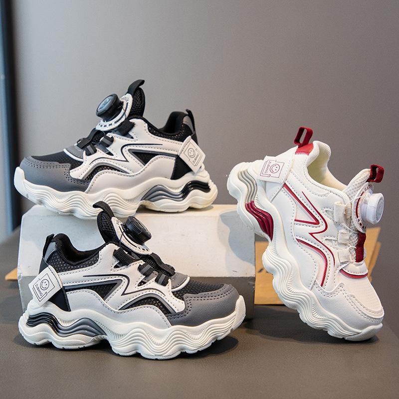2025 spring and autumn new men's and women's sports shoes rotating button soft sole non-slip breathable medium and older children's versatile casu