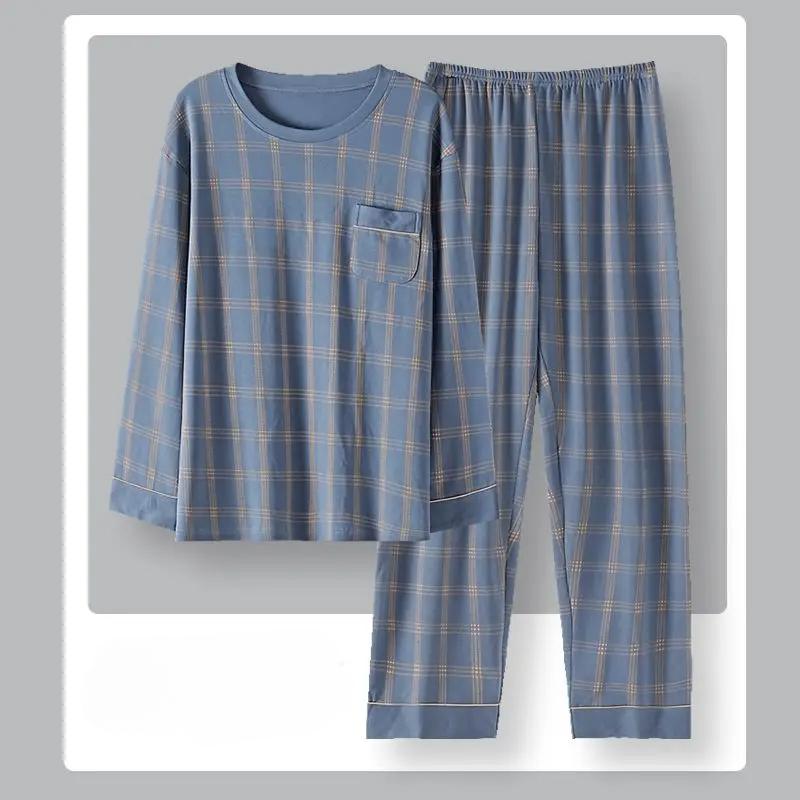 New Cotton Men's Pajamas Spring and Autumn Style Sleepwear Long Sleeve Trousers Large Size Homewear Casual Loungewear Set