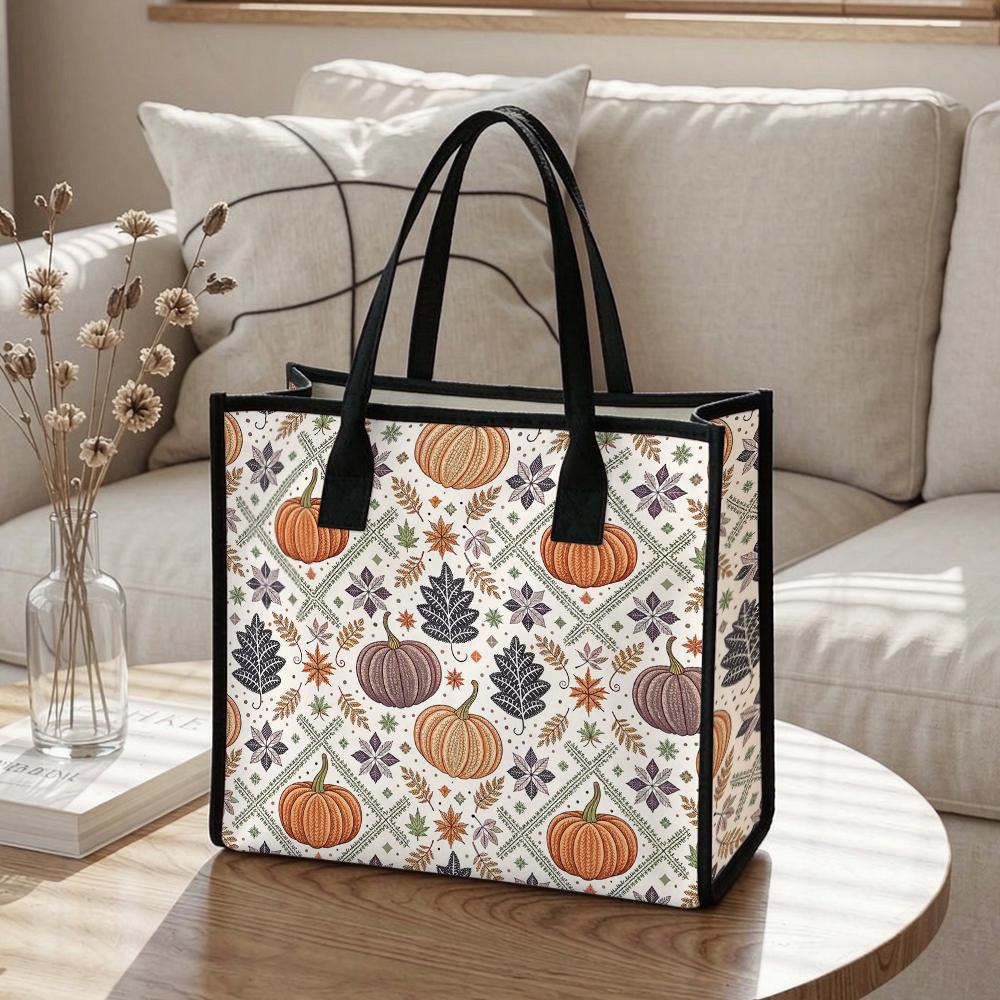 Autumn Pumpkin Print Casual Tote Bag Large Capacity Daily Handbag For Fall
