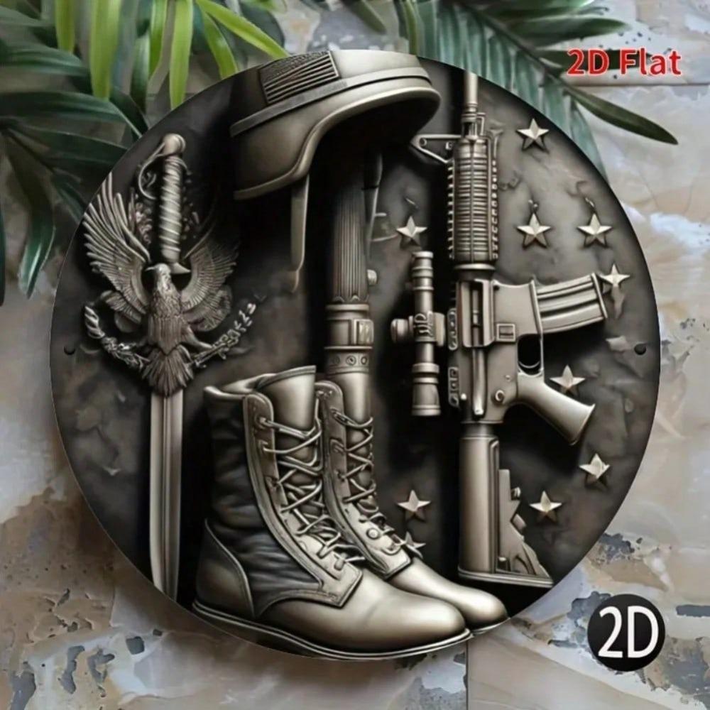 Military Patriotic Wall Art Eagle Rifle Star Aluminum Metal Decor for Home Bar Room