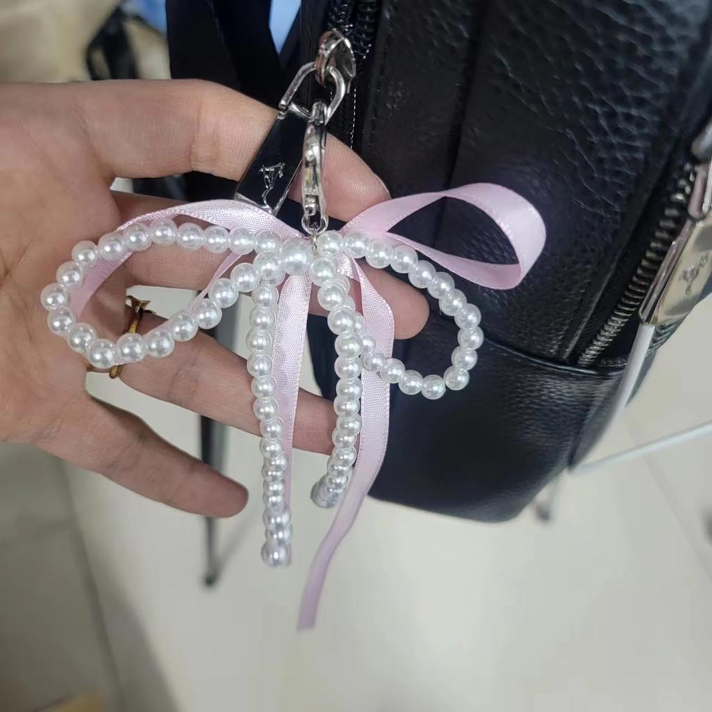 Ribbon Heart/Bowknot Pendant Phone Chain Simple and Chic Handmade Keychain Fashionable Bag Accessory for Women Girls