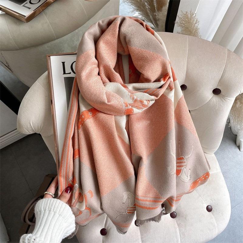 0G thickened version retro bird scarf women's winter high-end warm scarf imitation cashmere shawl