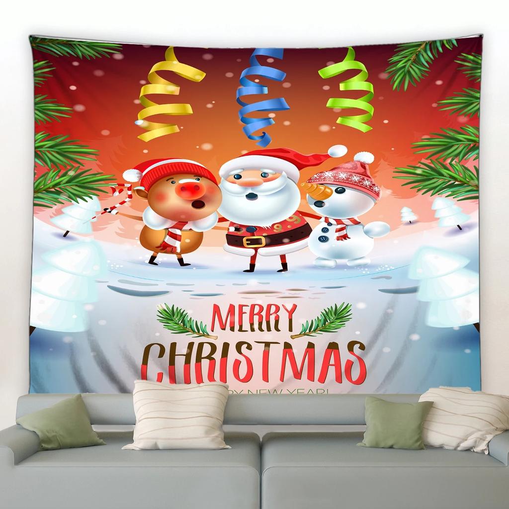 Cartoon Santa Claus Pattern Tapestry Home Bedroom Living Room Wall Decoration Christmas Theme Tapestry
