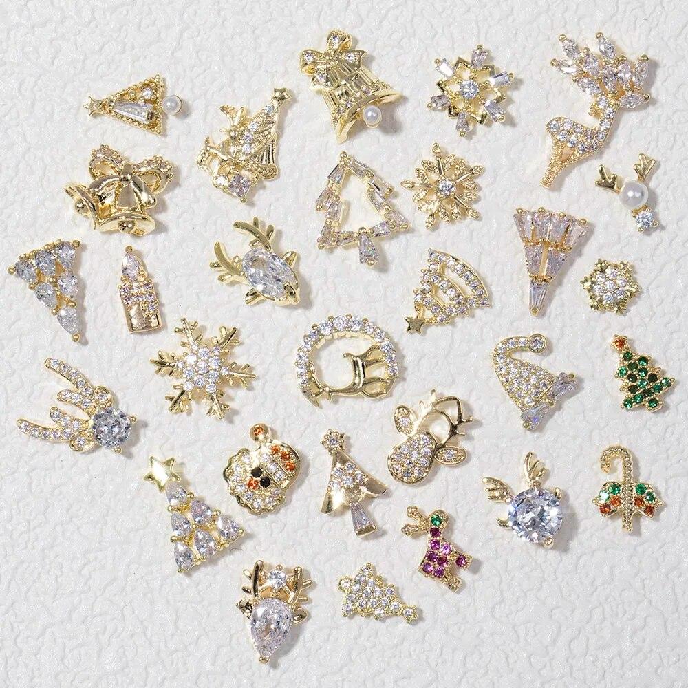 2pcs 3D Alloy Christmas Tree Bells Nail Art Zircon Pearl Metal Manicure Nails Accessories DIY Nail Decorations Supplies Charms