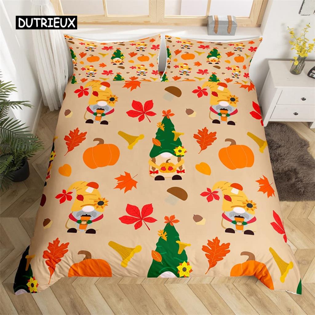 Turkey Maple Leaves Duvet Cover King Thanksgiving Pumpkin Bedding Set Microfiber Farmhouse Autumn Harvest Theme Comforter Cover