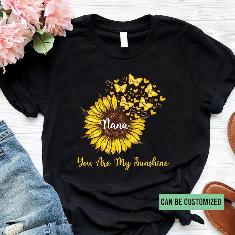 Personalized Mom Grandma Sunflower T-Shirt, Personalized Mom Grandma Little Suns Unisex T-Shirt L