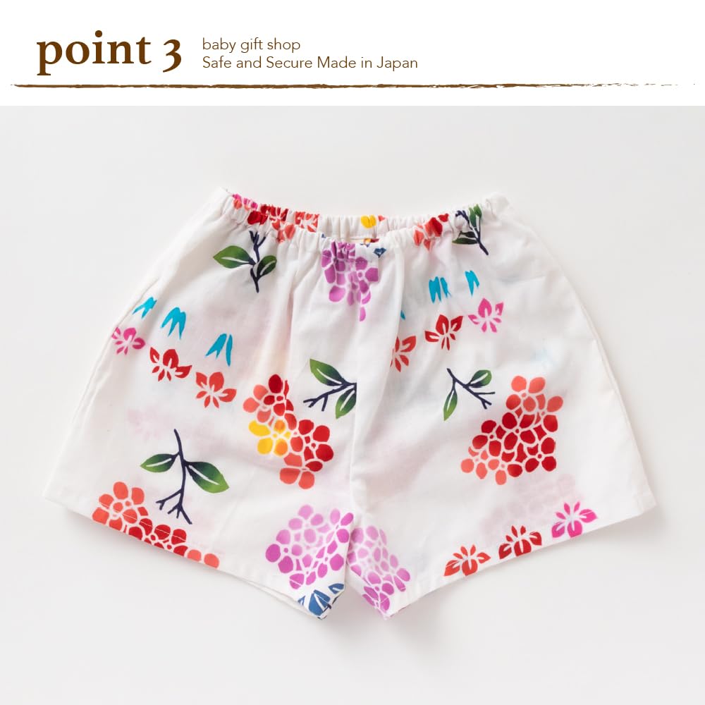 Cream de Coco Small Hydrangea Print Jinbei and Bottom for Made with Tokuoka Made in Japan Chusen-dyed (Top Set) Girls, Fabric, 100% Cotton, (80cm)