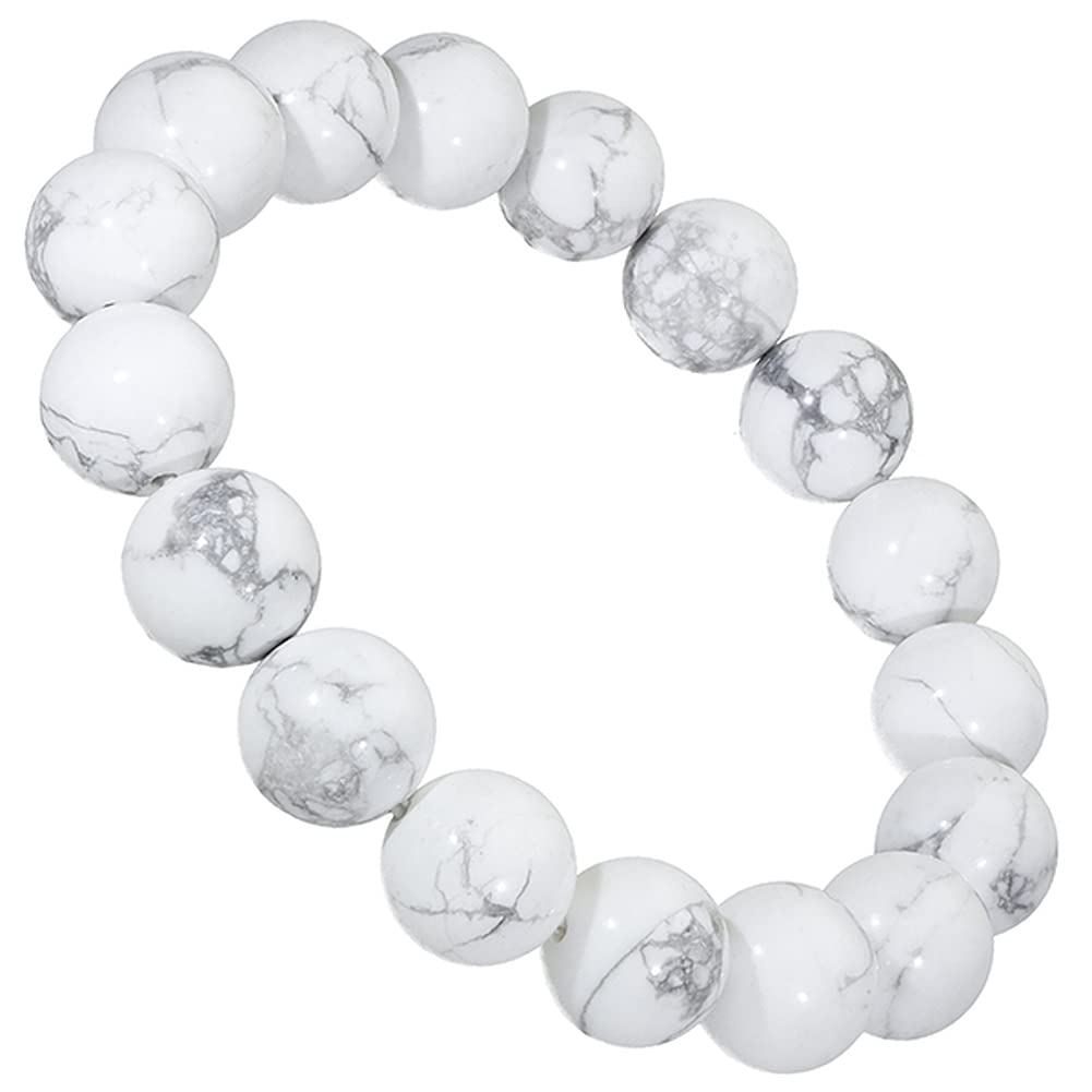 [Shinjuku Gin No Kura] Howlite and Magnesite Bracelet, 12mm, Approx. 19.5cm (Men's L, Women's LL Size), Natural Stone, Power Stone, Bracelet, Prayer