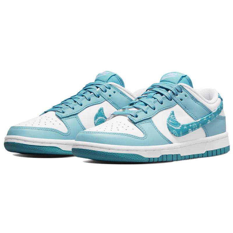 Nike Dunk Low ESS Blue Paisley Canvas Leather Cashew Flower Non-slip Wear-resistant Low-top Skate Shoes for Women White and Blue DH4401-101