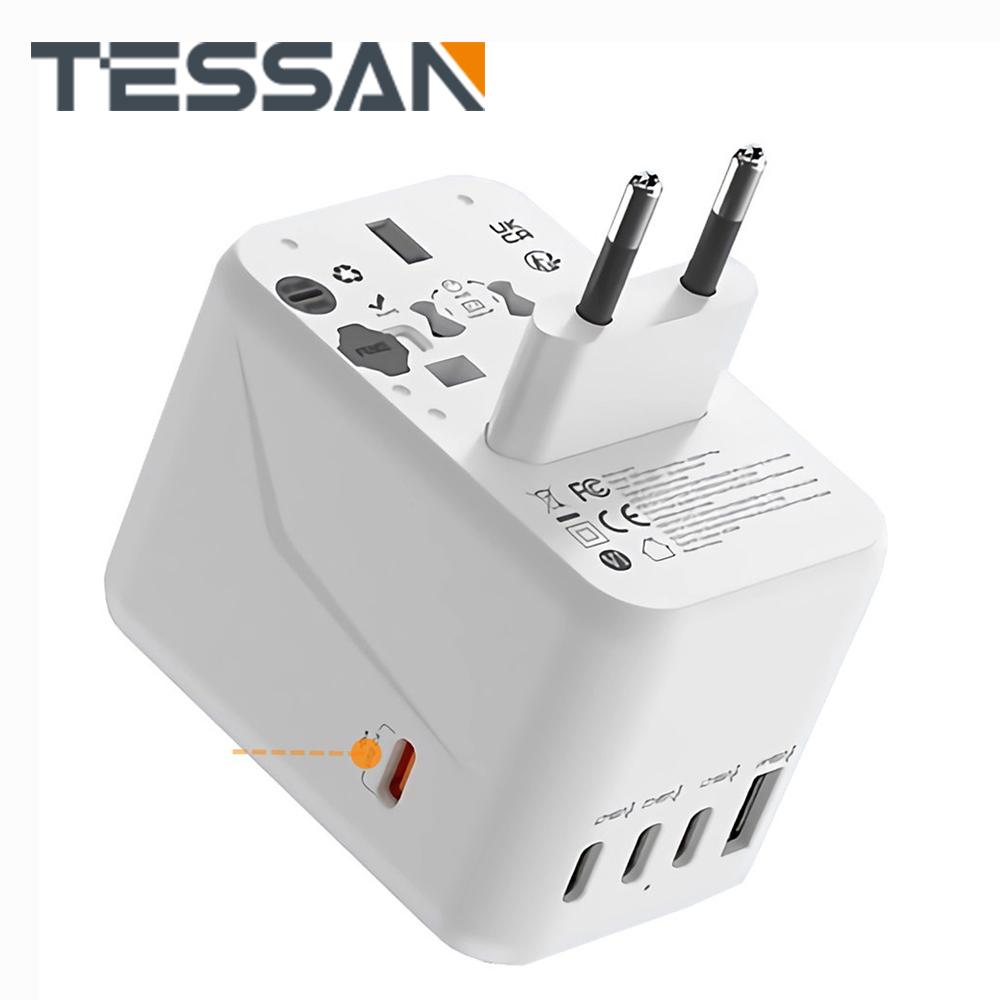 

Универсальный дорожный адаптер TESSAN 65 Вт с USB-портом типа C, адаптер питания для быстрой зарядки, международный адаптер питания со вилкой ЕС/Великобритании/США/Австралии для путешествий