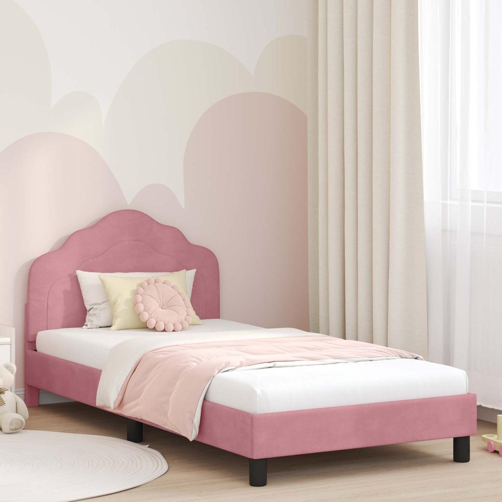 Children s Bed Frame with Headboard Pink 90 x 200 cm Velvet