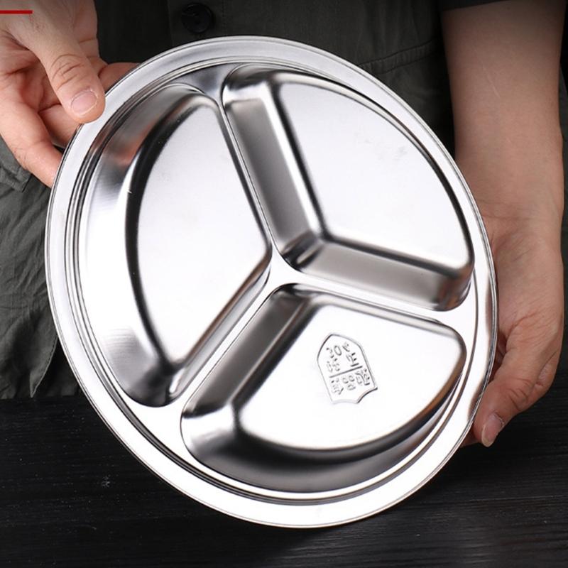 Stainless Steel Multi Compartment Round Plate 28cm For Meal Preparation Outdoor Picnics Office Lunch Microwave Safe Dish
