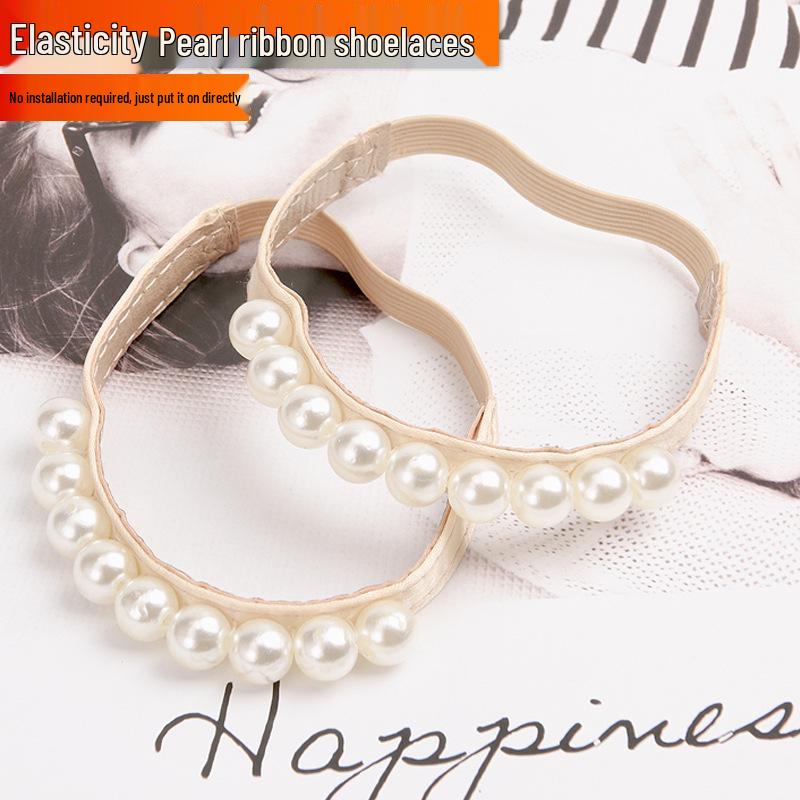 No-Tie Elastic Pearl Shoelaces for Women's High Heels - Anti-Slip, Secure Fit