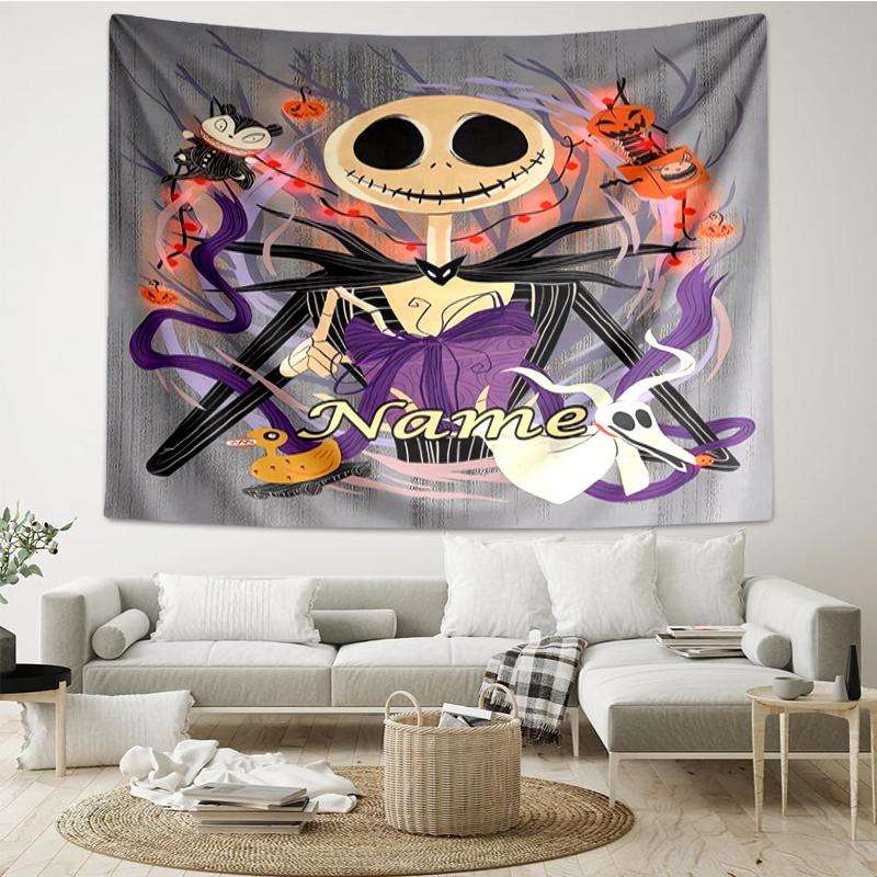 Custom Name The Nightmare Before Christmas Print Tapestry, Backdrop, Easy Setup, Ideal for Bedroom, Office & Living Room, with Aesthetic Wall Hanging 