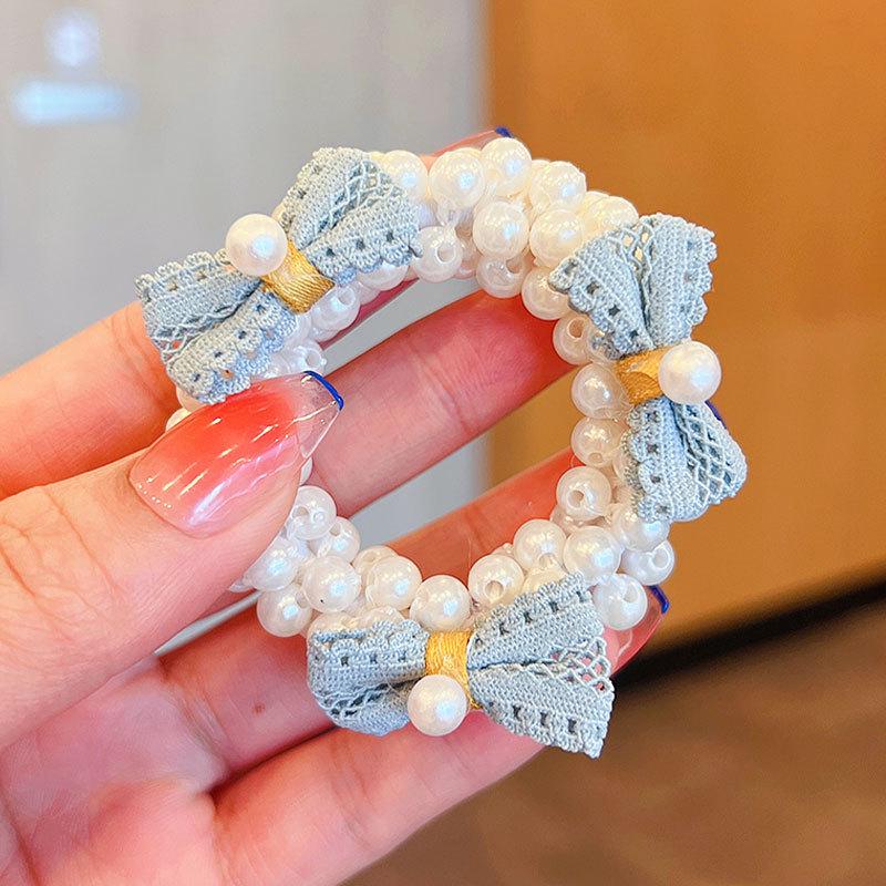 Pearl Bow Hair Tie for Girls - Sweet Flower Rubber Band Hair Accessory