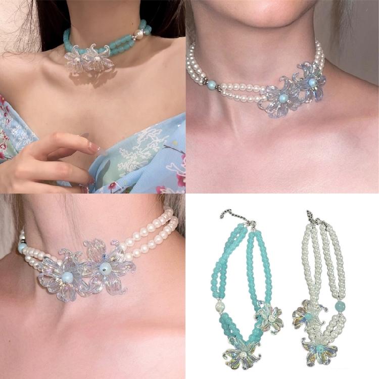 Layering Flower Design Neck Chain Necklace with Simulated Pearls Detailing Versatile Jewelry Piece Clavicle Chain