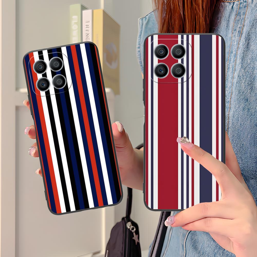 Red Blue Stripe Mobile Phone Case for Honor 90 80 70 60 50 30 20 10 9 8 7 Pro S SE Lite 5G Colorful Printing Cover Pretty Luxury