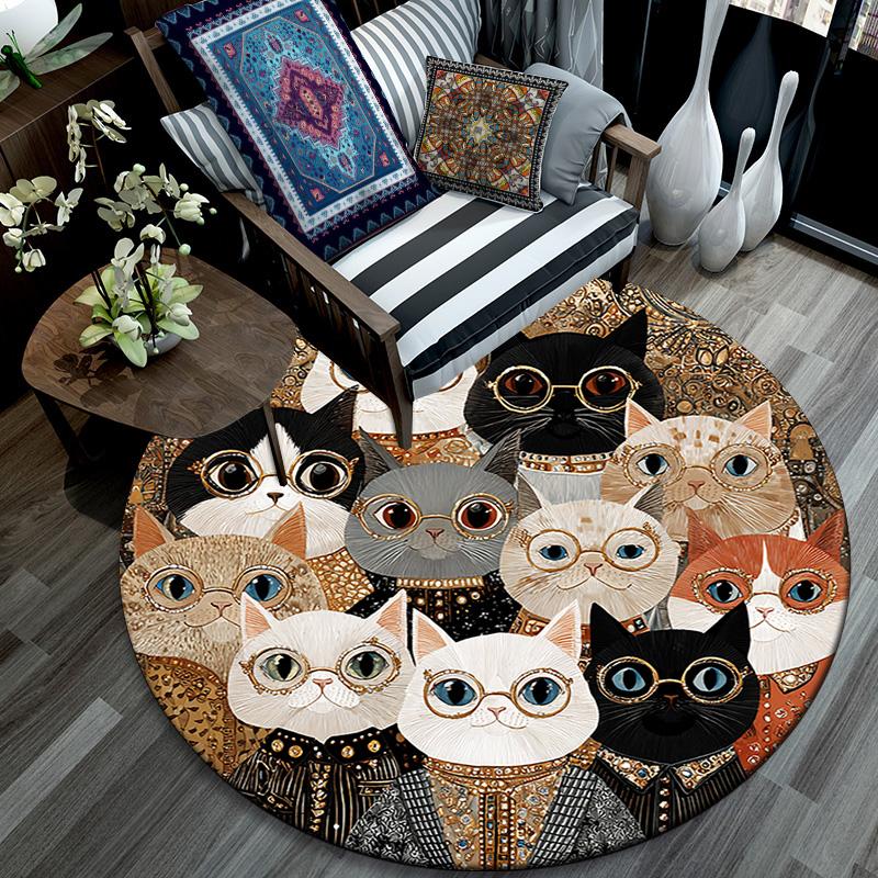 Cats Round Area Rug,Carpet Rug for Living Room Bedroom Sofa Playroom Decor,Non-slip Floor Mat