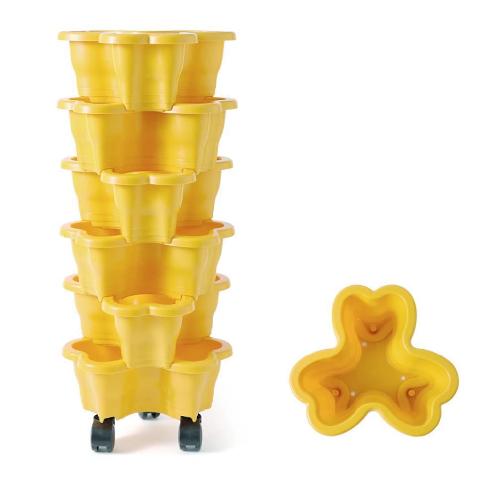New Vertical Tower Stackable Multi-layer Plastic Flower Pot - 3 Petal 6-Tier Plant Flowerpot with Movable Caster For Home Garden