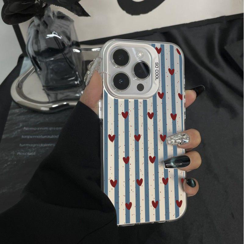 Case for Realme 15 14 13 12 Pro Plus 11 10 Pro 8 5G C63 C55 C53 C51 C61 C25 C21Y C25Y Red Stripe Love Heart Plating Pink Cover