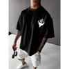 European sizes Men's Y2K Compass & Raven Print T-Shirt - Loose Fit Round Neck Short Sleeve Summer Top, Breathable Casual Shirt Suitable