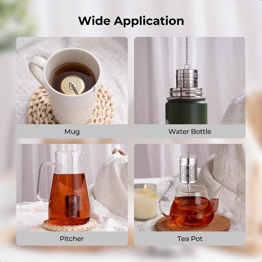 Tea Strainers for Loose Tea Extra Fine Mesh Tea Infuser 304 Stainless Steel and Updated Slim Threaded Lid Loose Leaf Tea Steepe