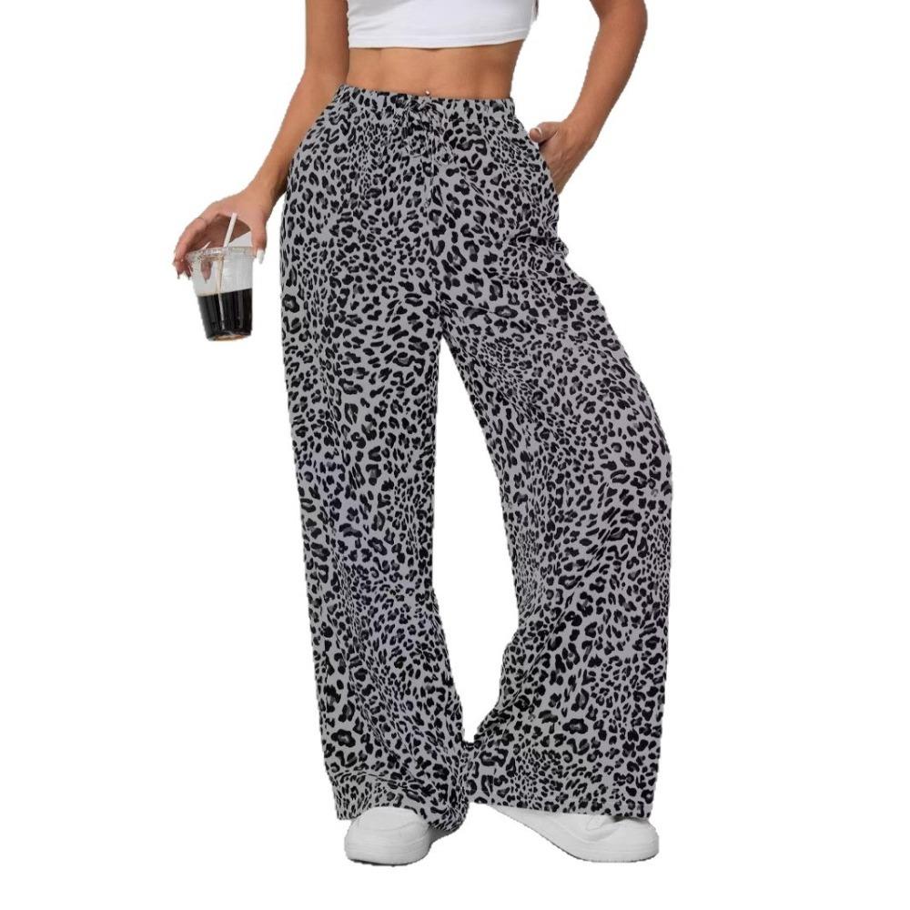 Leopard Print Women's Straight-Leg Pants, Fashionable and Versatile Wide-Leg Long Trousers Trendy Streetwear Wide-Leg Pants for Women