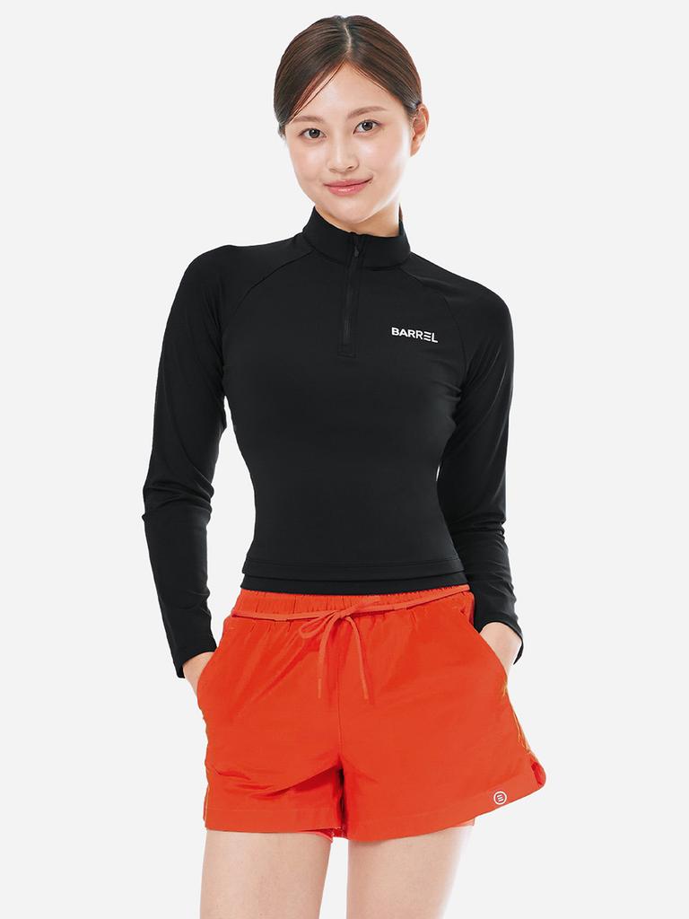 BARREL Women'S Essential Half Zip Crop Rash Guard Black (B5Swwcr001Blk)