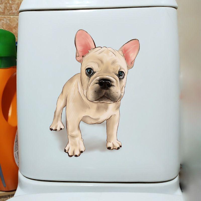 Lovely Cartoon Dog Bathroom Toilet Stickers Modern Decorative Home Stickers Waterproof Decal Self-adhesive