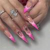 Gradient Rose Red Rhinestone 3D Long Pointed Nails (24 Pieces)