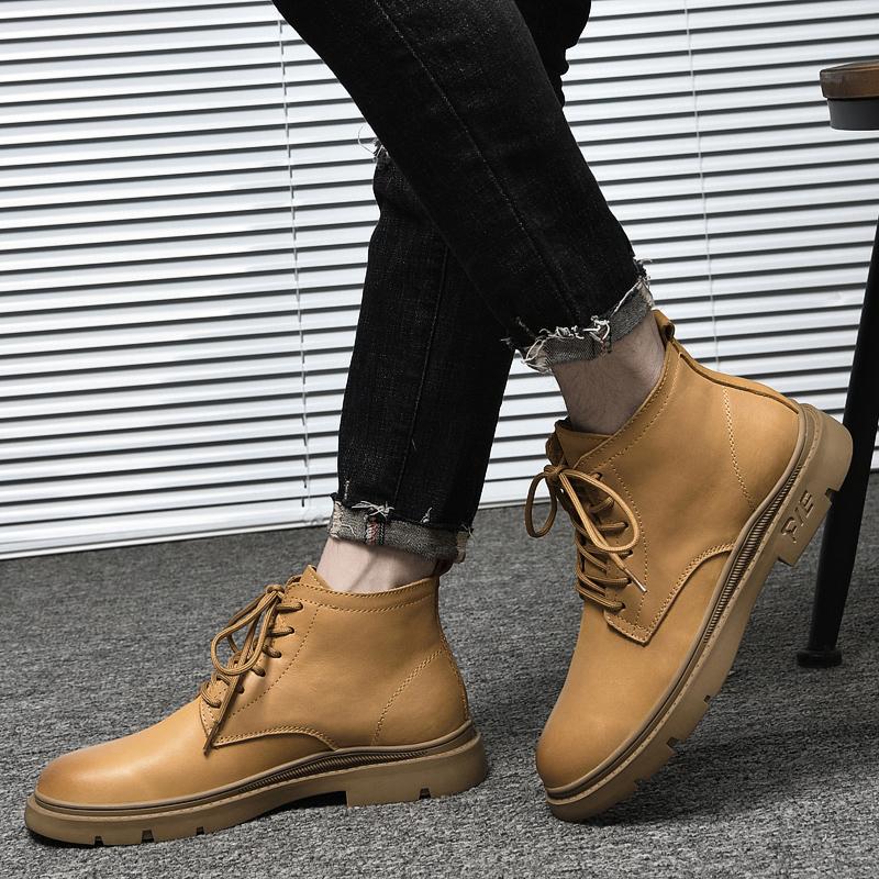 Fashion Outdoor Male Motocross Boots All-match Fashion Mens High Top Sneakers Men Lace-Up Men's Shoe Genuine Leather Fashion Ankle Boots