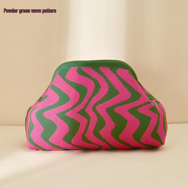 Pochette a Maglia Rigata - Borsa da Giorno Capiente per Trucco e Oggetti Essenziali