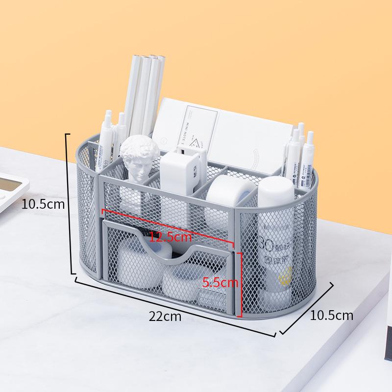 Desktop Multi-Functional Metal Pen Holder with Drawer – Creative and Cute Office and Student Stationery Organizer