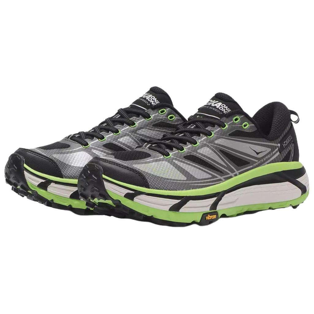 Hoka One One Mafate Speed 2 Comfortable Versatile Non-Slip Low-Top Running Shoes Unisex Running Shoes Black Green 1126851-BCKLC