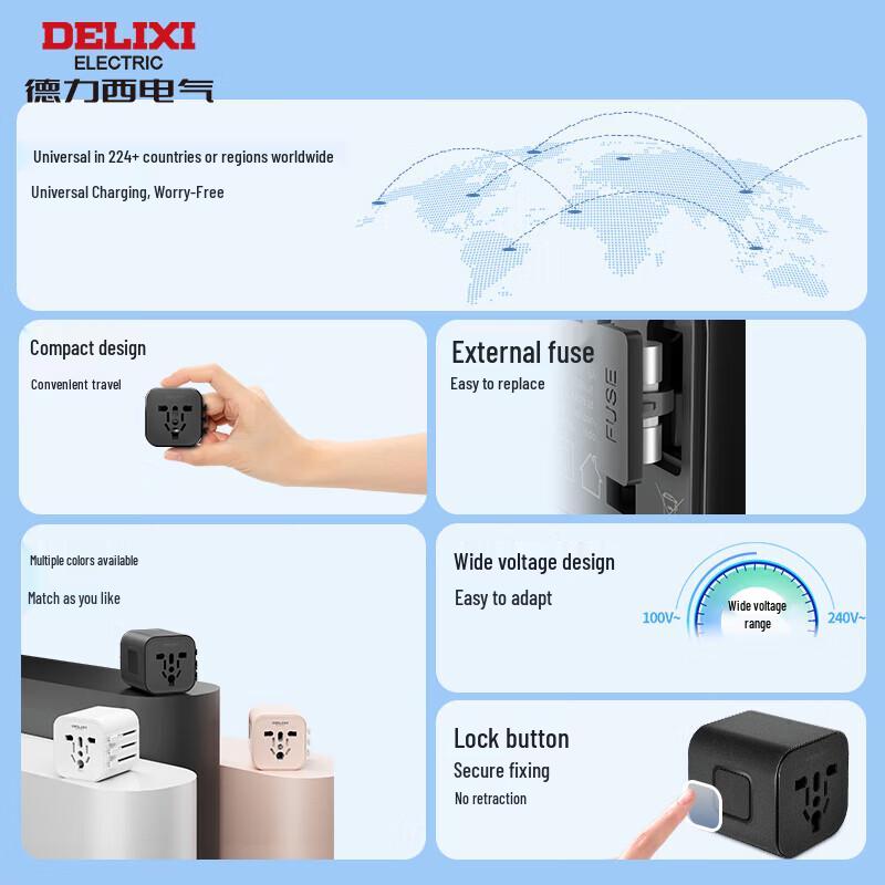 Delixi Electric Universal Travel Adapter with 20W Fast Charger