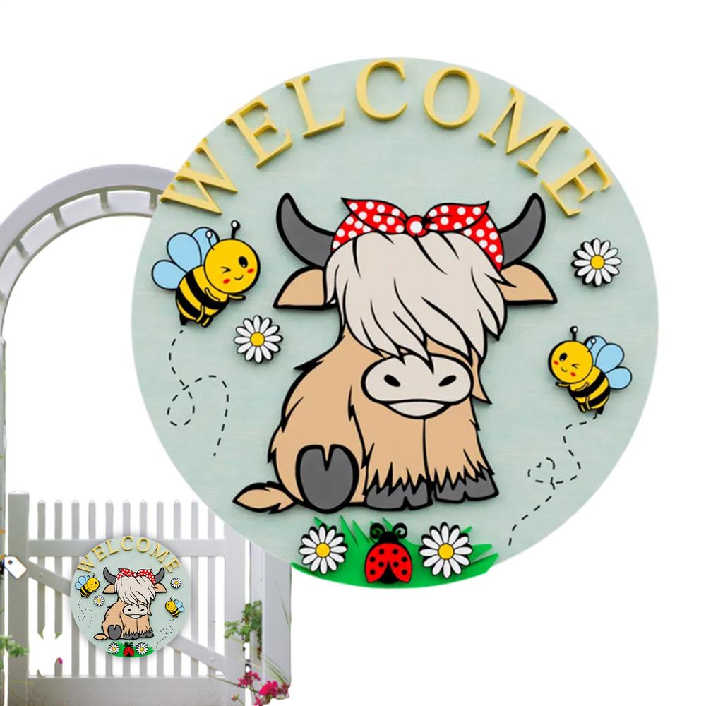 Cow Wooden Signs Welcoming Rustic Creative Sign Farmhouse Seasonal Door Decor For Window Wall Home Indoor Thanksgiving Christmas