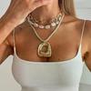 Bohemia Irregular Metal Hollow Square Pendant Necklace For Women Stackable Imitation Pearl Choker